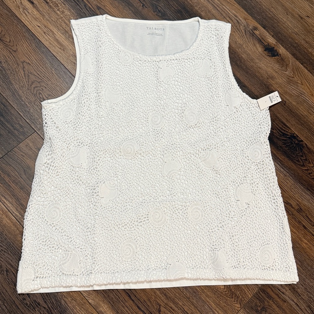 Talbots white Crochet Sleeveless Top. 100% cotton. Size L